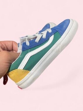 Vans Old Skool Toddler Size 8 Elastic Blue Green Suede Sneakers Yacht Club